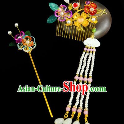 Chinese Classical Wedding Hair Accessories Ancient Bride Tassel Hairpins and Hair Comb for Women