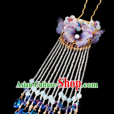 Chinese Classical Dance Hair Accessories Ancient Princess Purple Butterfly Tassel Hairpins for Women