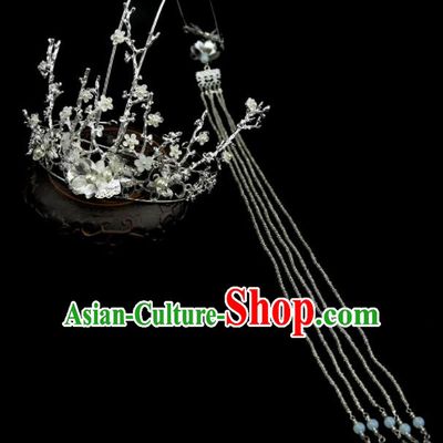 Chinese Ancient Princess Argent Tassel Hair Crown Traditional Classical Dance Hair Accessories for Women