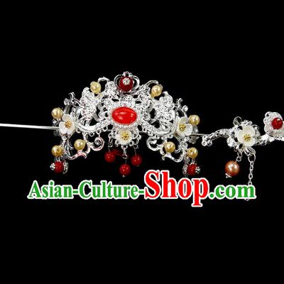 Chinese Ancient Princess Argent Hair Crown and Hairpins Traditional Classical Dance Hair Accessories for Women