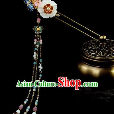 Chinese Ancient Princess Tassel Cloisonne Butterfly Hairpins Traditional Classical Dance Hair Accessories for Women