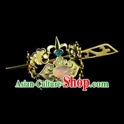 Chinese Drama Royal Prince Pink Glass Cloud Hair Crown and Hairpin Ancient Swordsman Hair Accessories for Men
