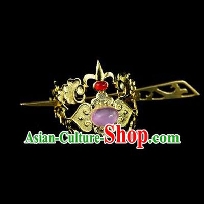 Chinese Drama Royal Prince Purple Glass Cloud Hair Crown and Hairpin Ancient Swordsman Hair Accessories for Men