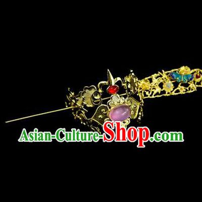Chinese Drama Nobility Childe Purple Glass Hair Crown and Hairpin Ancient Swordsman Hair Accessories for Men