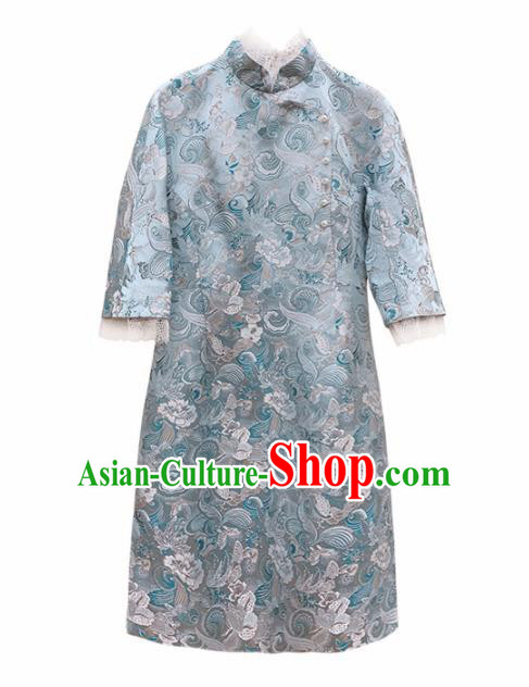 Traditional Chinese Graceful Cheongsam Light Blue Silk Qipao Dress for Women Traditional Chinese Graceful Cheongsam Light Blue Silk Qipao Dress for Women
