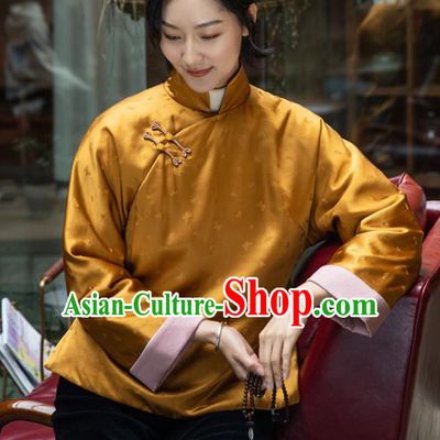 Top Grade Traditional Chinese National Golden Jacket Tang Suit Silk Upper Outer Garment for Women