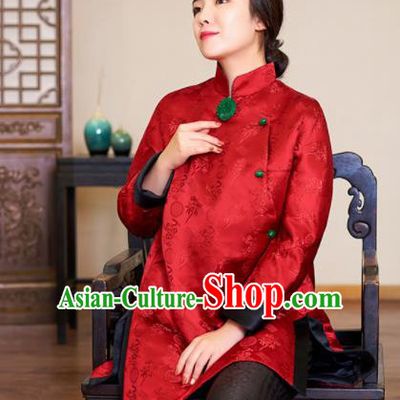Top Grade Traditional Chinese Embroidered Red Blouse Tang Suit Silk Upper Outer Garment for Women