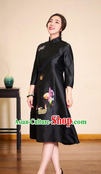 Traditional Chinese Black Cheongsam Embroidered Silk Qipao Dress for Women Traditional Chinese Black Cheongsam Embroidered Silk Qipao Dress for Women