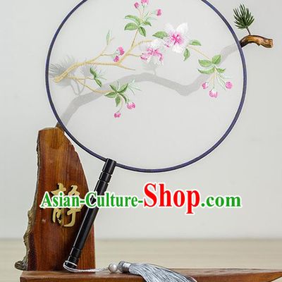 Chinese Traditional Embroidered Peach Blossom Round Fan Classical Palace Fans for Women