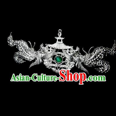 Chinese Ancient Princess Green Glass Hair Clip Phoenix Hairpins Traditional Classical Dance Hair Accessories for Women