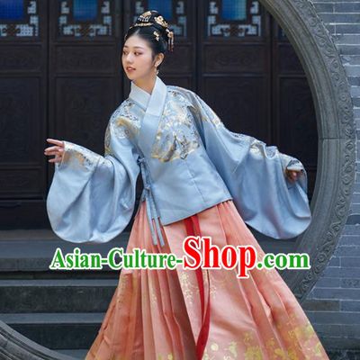 Chinese Ancient Royal Young Mistress Blouse and Skirt Traditional Ming Dynasty Countess Costumes for Women