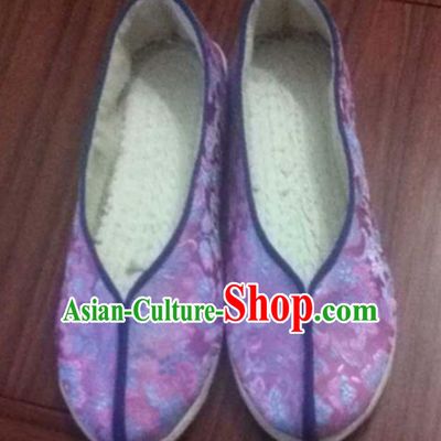 Chinese Traditional Satin Shoes Opera Shoes Hanfu Shoes Purple Embroidered Shoes for Women