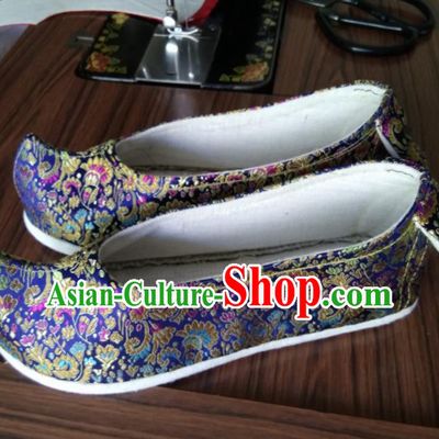 Chinese Traditional Royalblue Brocade Bow Shoes Opera Shoes Hanfu Shoes Ancient Princess Shoes for Women