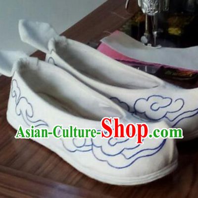 Chinese Traditional Handmade Embroidered White Shoes Opera Shoes Hanfu Shoes Ancient Princess Shoes for Women