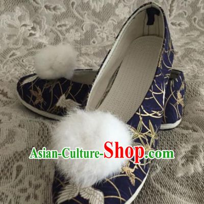 Chinese Traditional Handmade Navy Brocade Shoes Opera Shoes Hanfu Shoes Ancient Princess Shoes for Women
