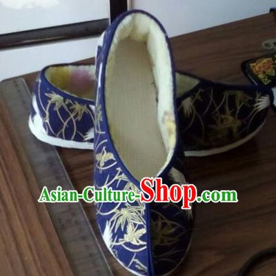 Chinese Traditional Handmade Royalblue Brocade Shoes Opera Shoes Hanfu Shoes Ancient Princess Shoes for Women