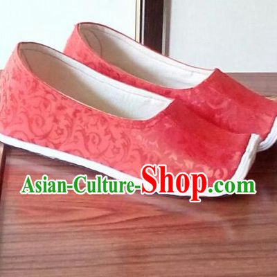 Chinese Traditional Handmade Red Satin Shoes Opera Shoes Hanfu Shoes Ancient Princess Shoes for Women