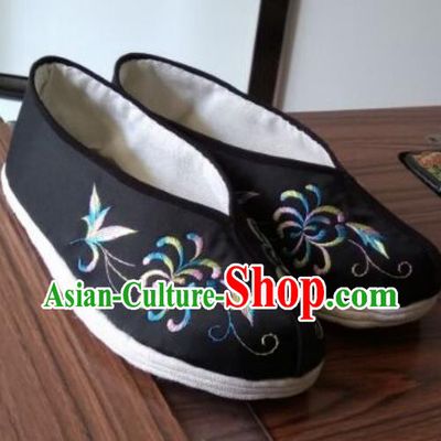 Chinese Traditional Embroidered Black Brocade Shoes Opera Shoes Hanfu Shoes Ancient Princess Shoes for Women