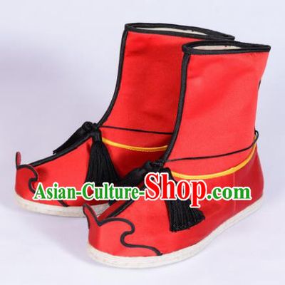 Chinese Ancient Swordsman Shoes Handmade Red Boots Traditional Hanfu Shoes Opera Shoes for Men