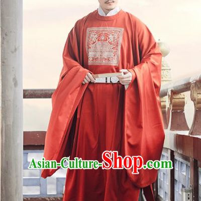 Chinese Ancient Bridegroom Red Robe Traditional Ming Dynasty Royal Minister Costumes for Men