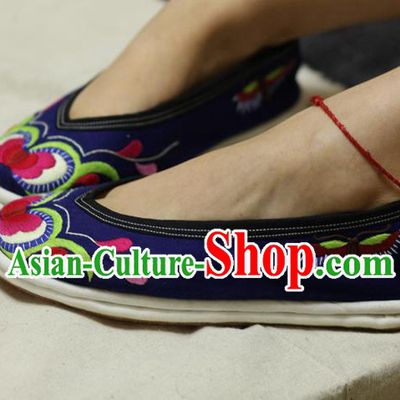 Chinese Traditional National Embroidered Navy Shoes Hanfu Shoes for Women