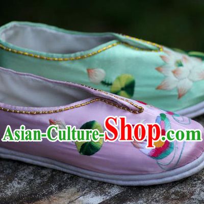 Chinese Traditional National Embroidered Mandarin Duck Lotus Shoes Hanfu Shoes for Women