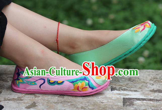 Chinese Handmade Shoes Traditional National Embroidered Lotus Shoes Hanfu Shoes for Women Chinese Handmade Shoes Traditional National Embroidered Lotus Shoes Hanfu Shoes for Women