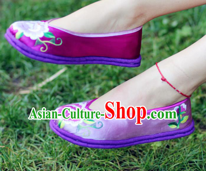 Chinese Traditional National Embroidered Peony Purple Shoes Hanfu Shoes for Women Chinese Traditional National Embroidered Peony Purple Shoes Hanfu Shoes for Women