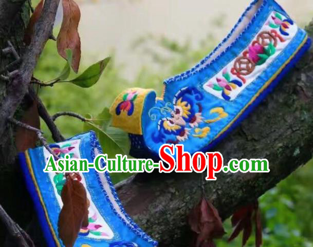 Chinese Handmade Embroidered Blue Shoes Hanfu Shoes Traditional National Shoes for Women Chinese Handmade Embroidered Blue Shoes Hanfu Shoes Traditional National Shoes for Women