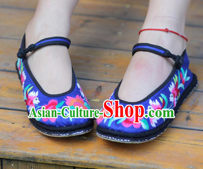 Chinese Traditional National Embroidered Flowers Navy Shoes Hanfu Shoes for Women Chinese Traditional National Embroidered Flowers Navy Shoes Hanfu Shoes for Women