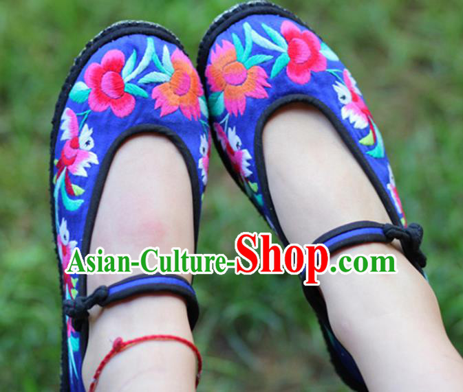 Chinese Traditional National Embroidered Flowers Navy Shoes Hanfu Shoes for Women Chinese Traditional National Embroidered Flowers Navy Shoes Hanfu Shoes for Women