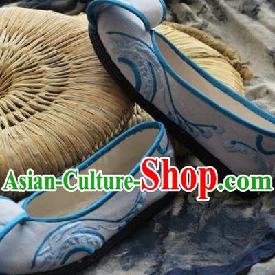 Chinese Handmade White Embroidered Shoes Hanfu Shoes Traditional National Shoes for Women