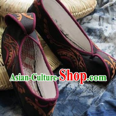 Chinese Handmade Black Embroidered Shoes Hanfu Shoes Traditional National Shoes for Women