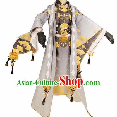 Chinese Cosplay Swordsman Printing Ginkgo Hanfu Clothing Traditional Ancient Prince Costume for Men