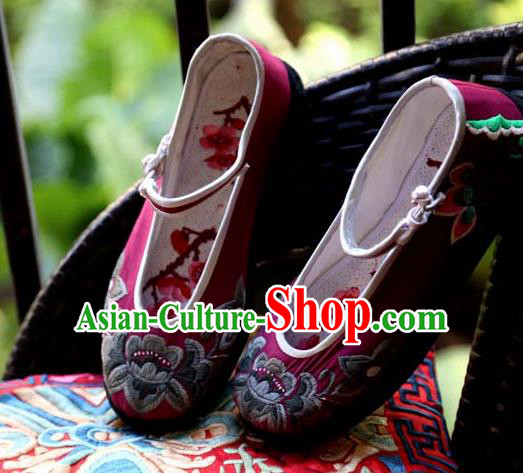 Chinese Traditional National Embroidered Wine Red Shoes Hanfu Shoes for Women Chinese Traditional National Embroidered Wine Red Shoes Hanfu Shoes for Women