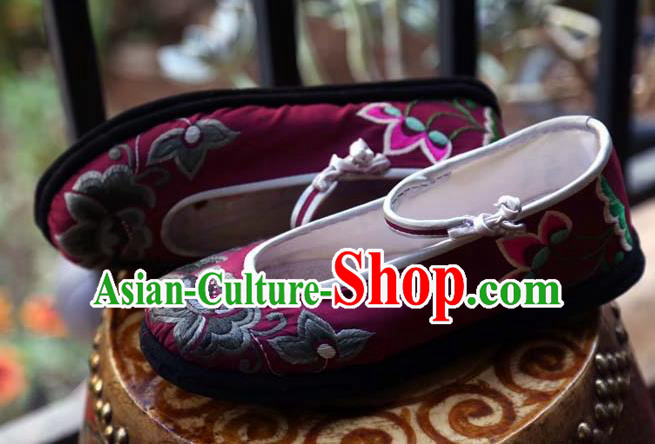 Chinese Traditional National Embroidered Wine Red Shoes Hanfu Shoes for Women Chinese Traditional National Embroidered Wine Red Shoes Hanfu Shoes for Women