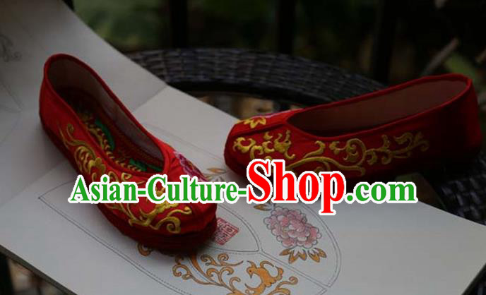 Chinese Wedding Shoes Traditional National Embroidered Red Shoes Hanfu Shoes for Women