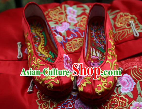 Chinese Wedding Shoes Traditional National Embroidered Red Shoes Hanfu Shoes for Women
