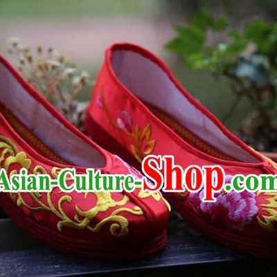 Chinese Wedding Shoes Traditional National Embroidered Red Shoes Hanfu Shoes for Women