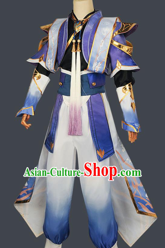 Chinese Cosplay Swordsman Blue Hanfu Cloting Traditional Ancient Knight Costume for Men Chinese Cosplay Swordsman Blue Hanfu Cloting Traditional Ancient Knight Costume for Men