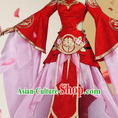 Chinese Cosplay Game Fairy Princess Wedding Red Dress Traditional Ancient Female Swordsman Costume for Women