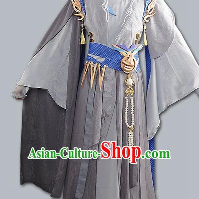 Chinese Cosplay Swordsman Grey Hanfu Clothing Traditional Ancient Knight Costume for Men