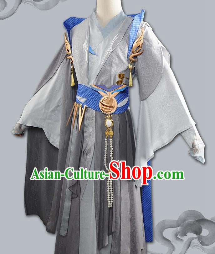 Chinese Cosplay Swordsman Grey Hanfu Cloting Traditional Ancient Knight Costume for Men Chinese Cosplay Swordsman Grey Hanfu Cloting Traditional Ancient Knight Costume for Men