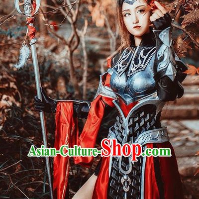 Chinese Cosplay Game General Black Dress Traditional Ancient Female Swordsman Costume for Women