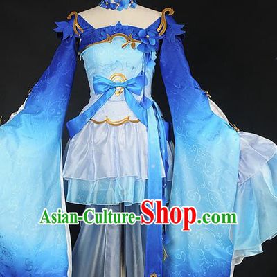 Chinese Cosplay Game Fairy Deep Blue Dress Traditional Ancient Swordsman Costume for Women