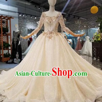 Custom Wedding Bride Costumes Chorus Embroidered Champagne Full Dress Top Grade Bridal Gown for Women