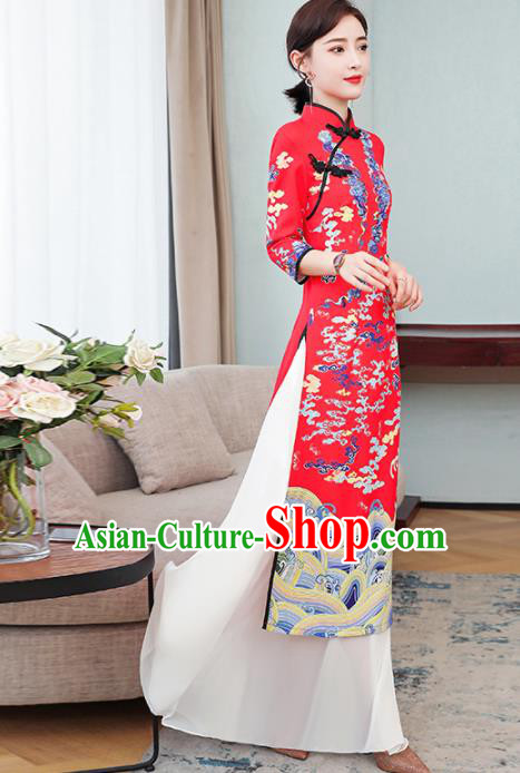 Vietnamese Traditional Costume Vietnam Red Ao Dai Dress for Women Vietnamese Traditional Costume Vietnam Red Ao Dai Dress for Women