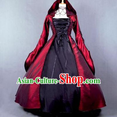 Halloween Cosplay Witch Costumes Fancy Ball Vampiress Wine Red Dress for Women