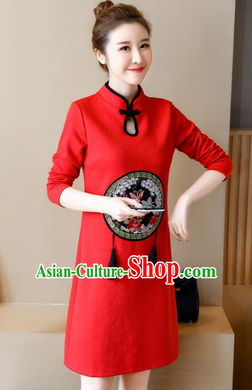 Chinese Traditional Red Cheongsam Costume China National Qipao Dress for Women Chinese Traditional Red Cheongsam Costume China National Qipao Dress for Women