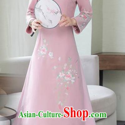 Chinese Traditional Compere Pink Cheongsam Costume China National Qipao Dress for Women